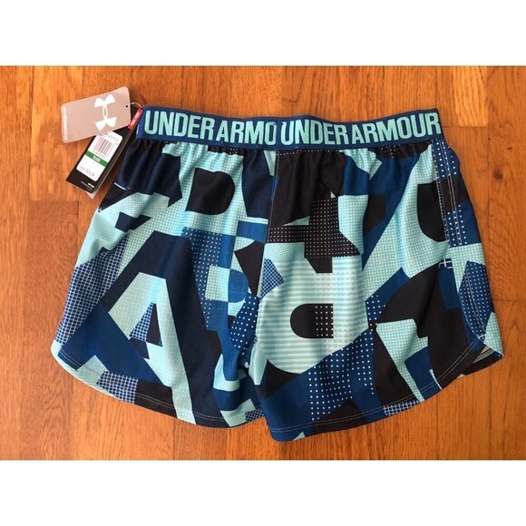 NWT Under Armour Girls Size L Running Shorts Heat Gear Blue Loose Fit - Picture 2 of 5